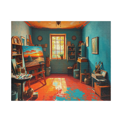 Vibrant Artist Studio Puzzle, Cozy Art Room Jigsaw Game, Creative Painting Scene with Easel and Art Supplies, Unique Gift for Puzzle Lover