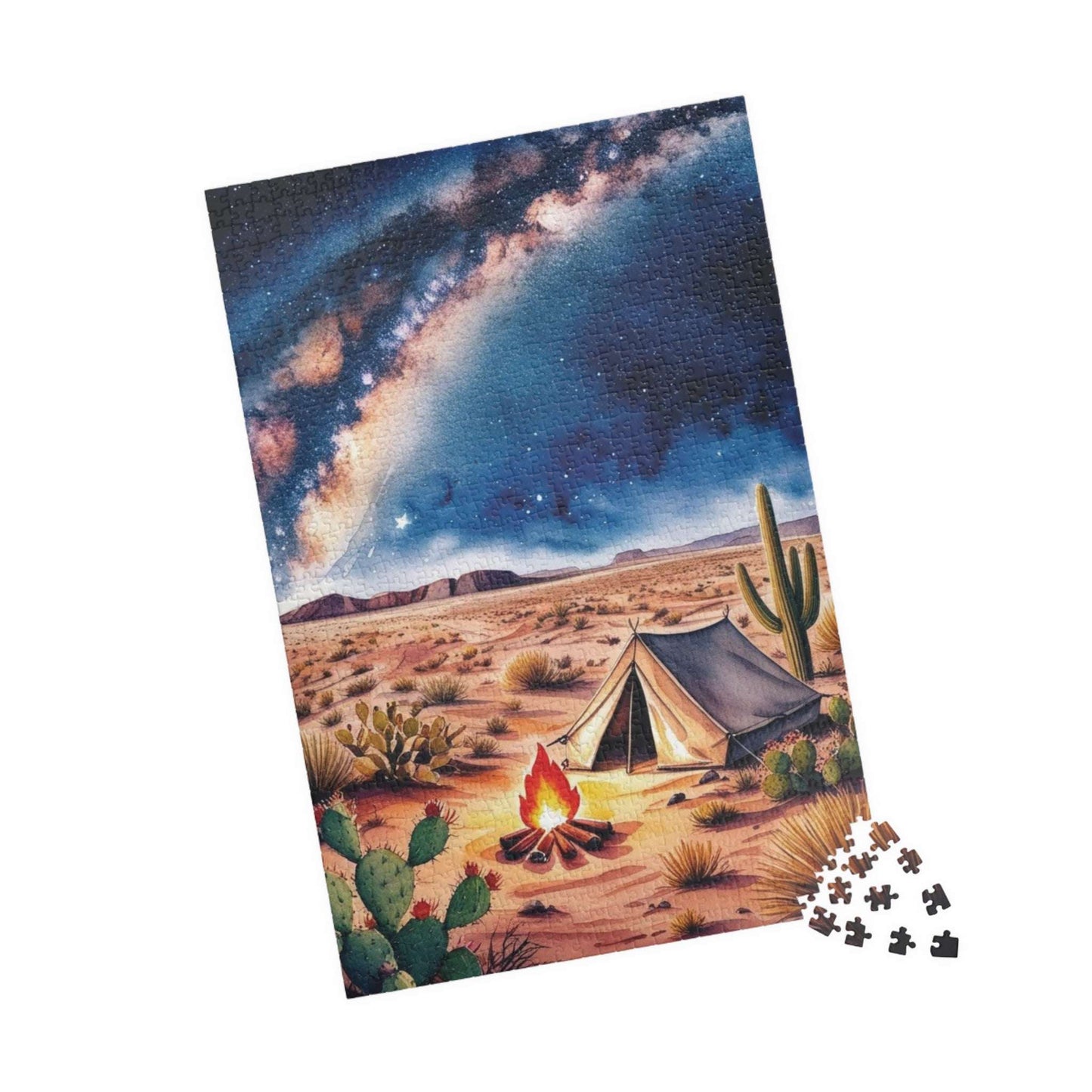 Vast Desert Landscape Jigsaw Puzzle, Milky Way Campfire, and Tent Under the Stars, Peaceful Desert Night Scene Game for Adult Puzzle Lover Puzzle The Puzzle Chest