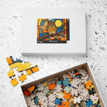 Moonlit Owl Puzzle - Stained Glass Style, 110-1014 Piece Jigsaw for Fun Adult Activity, Gift for Family, Home Entertainment, Mindful Game