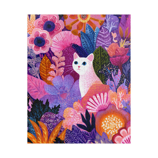 Garden Cat Jigsaw Puzzle - Vibrant Floral Fantasy Inspired by Matisse, Nature Art Jigsaw Puzzle for Cat and Art Lovers Puzzle The Puzzle Chest