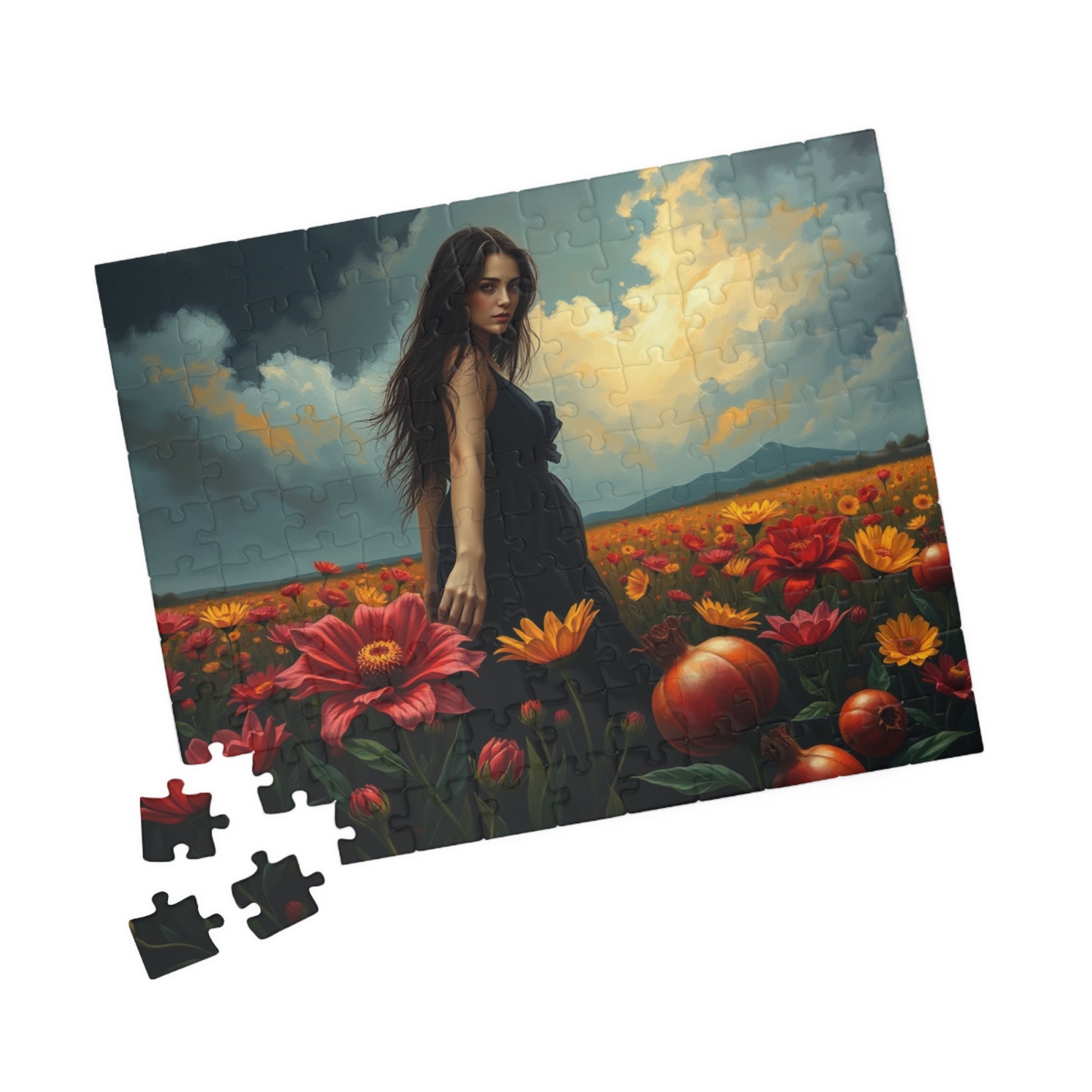 Gothic Floral Jigsaw Puzzle, Lone Figure in Flower Field Dark Fantasy Art Puzzle for Adult, Indoor Leisure Activity, Gift for Family Friends Puzzle The Puzzle Chest