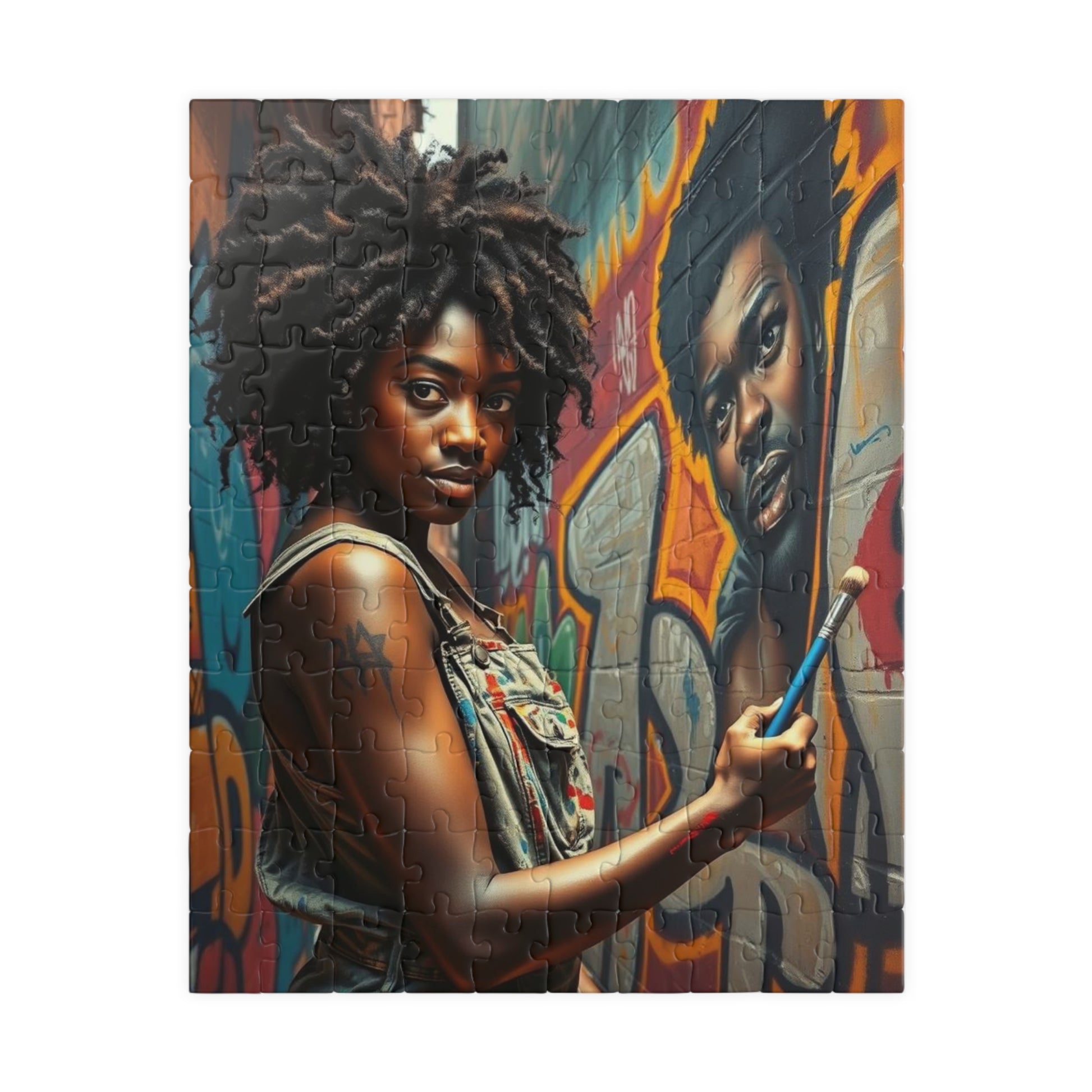 Graffiti Jigsaw Puzzle - Black Art Urban Street Scene, African American Woman Artwork, Afrocentric Gift for Artists and Art Lovers, Unique 110 pcs (Vertical) Puzzle The Puzzle Chest