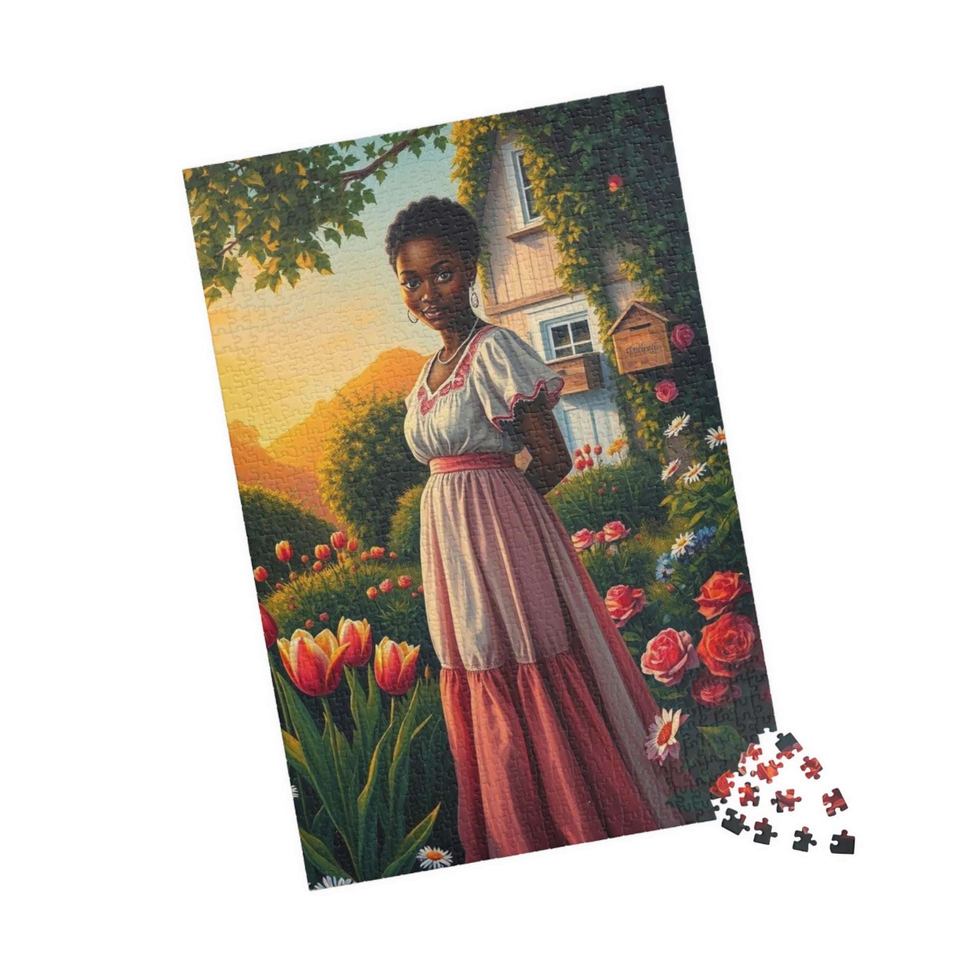 Garden Serenity Jigsaw Puzzle - Black Woman Illustration, Afrocentric Art 1014 pcs (Vertical) Puzzle The Puzzle Chest