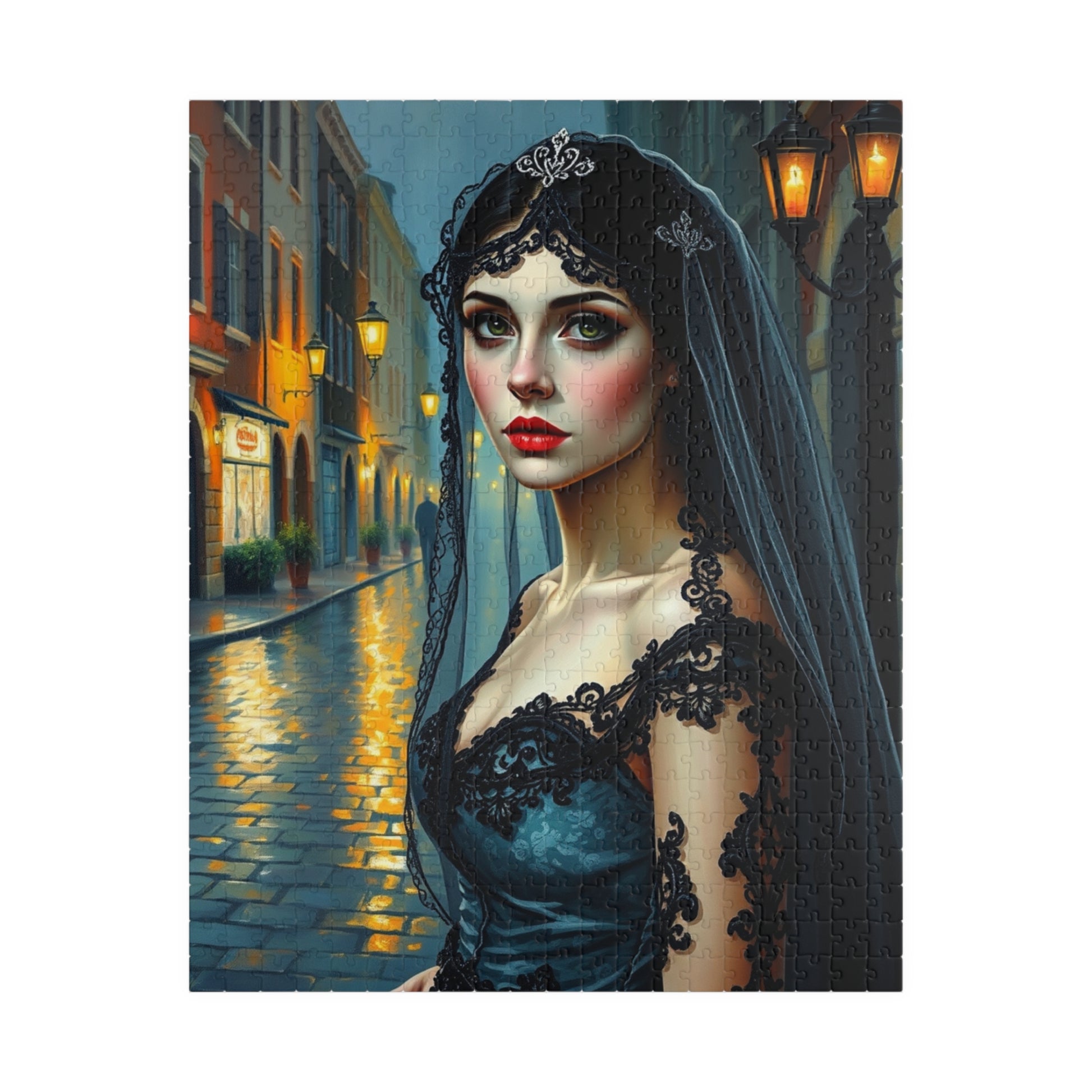 Gothic Bride Portrait Puzzle - Unique Artwork 110, 252, 520, 1014-Piece, Perfect Gift for Puzzle Lovers Dark Art Enthusiasts, Cosplay 520 pcs (Vertical) Puzzle The Puzzle Chest