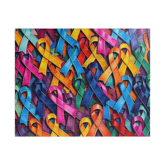 Colorful Ribbon Puzzle - Celebratory Jigsaw for Adults, Cancer Support Awareness, Fun Family Activity, Gift for Puzzle Lover, 110-1014 Piece 110 pcs (Horizontal) Puzzle The Puzzle Chest