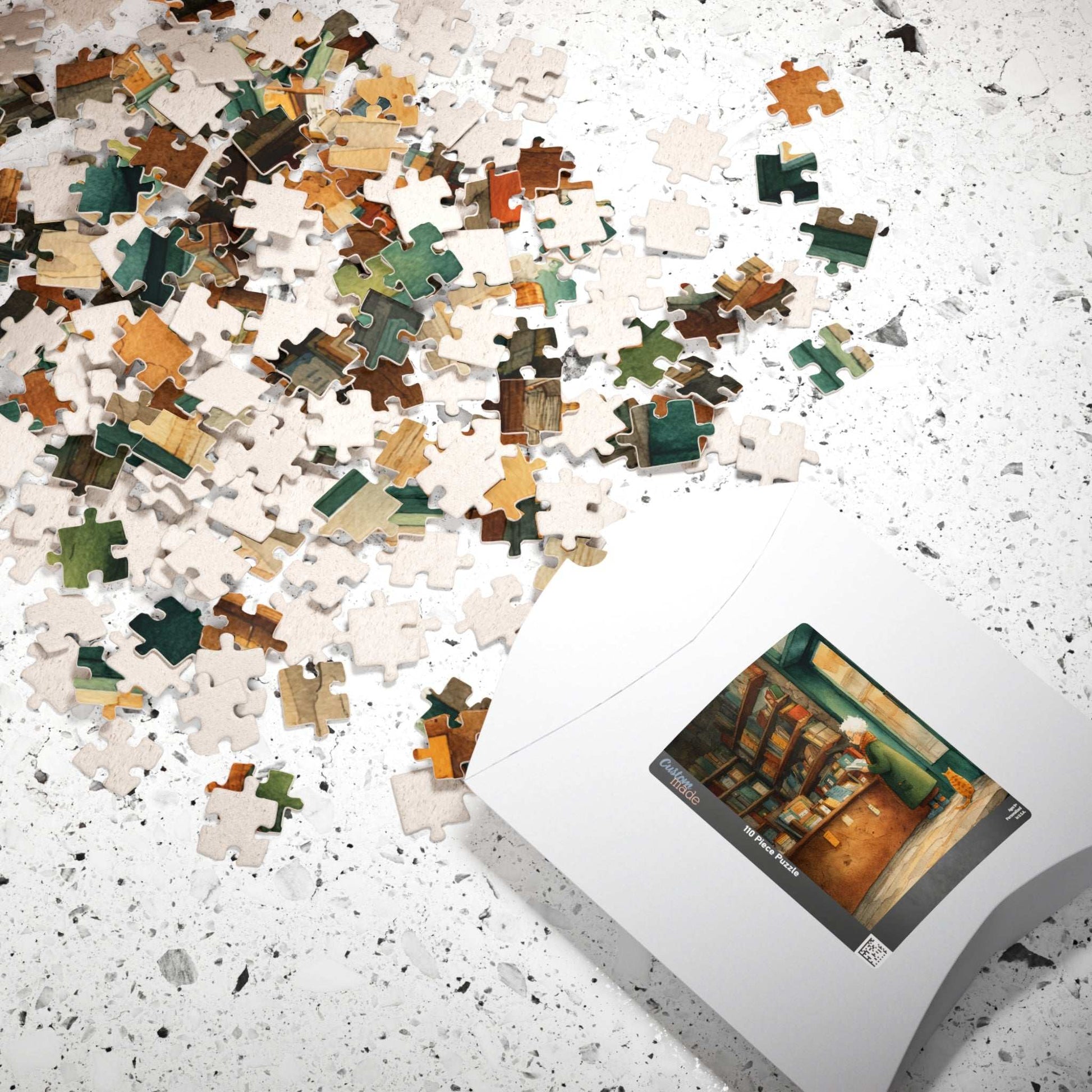 Golden Hour at the Book Nook - Cozy Bookstore Jigsaw Puzzle, Vintage Cartoon Illustration, Cat Lover, Holiday Birthday Gift for All Ages Puzzle The Puzzle Chest