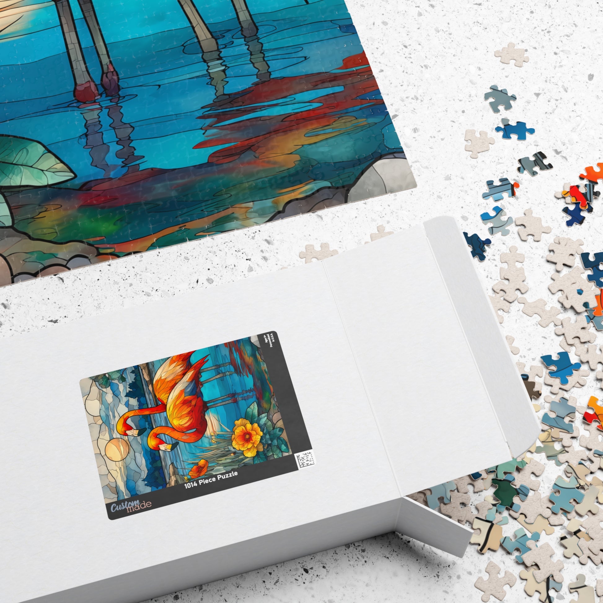 Stained Glass Style Flamingos Puzzle | 110/252/520/1014 Piece Bird Lover Jigsaw Puzzle The Puzzle Chest