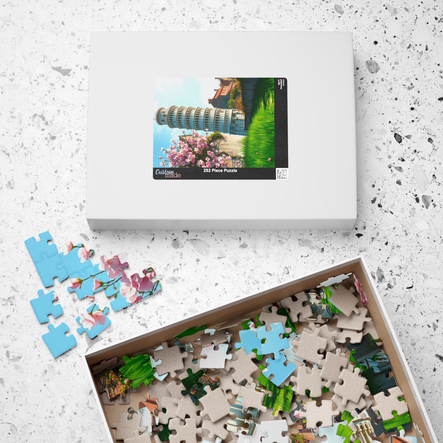 Leaning Tower of Pisa Puzzle, Famous Landmark Cherry Blossoms 110-1014 Piece Jigsaw Game, Spring Scene Tuscany Italy, Family Activity, Hobby Puzzle The Puzzle Chest