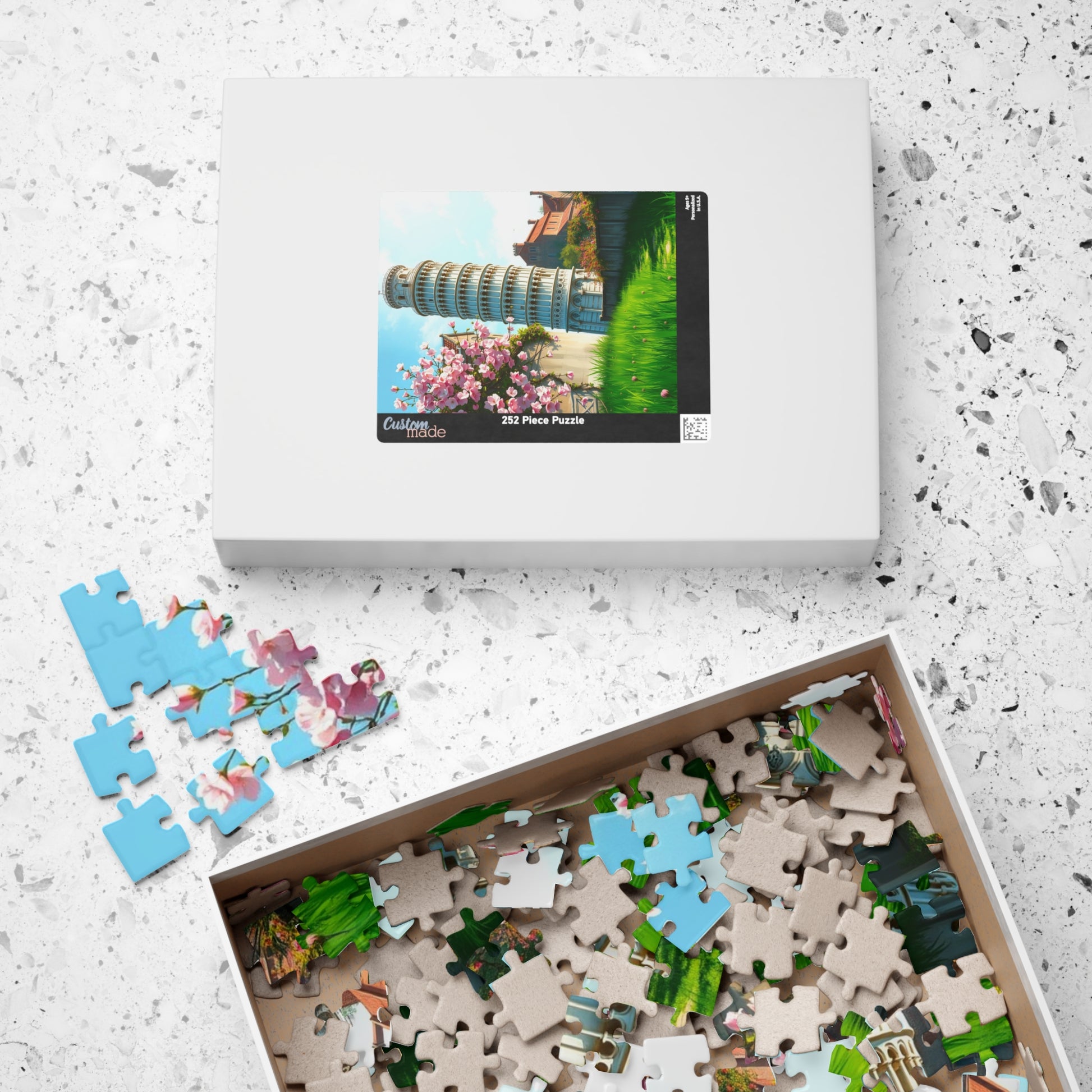 Leaning Tower of Pisa Puzzle, Famous Landmark Cherry Blossoms 110-1014 Piece Jigsaw Game, Spring Scene Tuscany Italy, Family Activity, Hobby Puzzle The Puzzle Chest