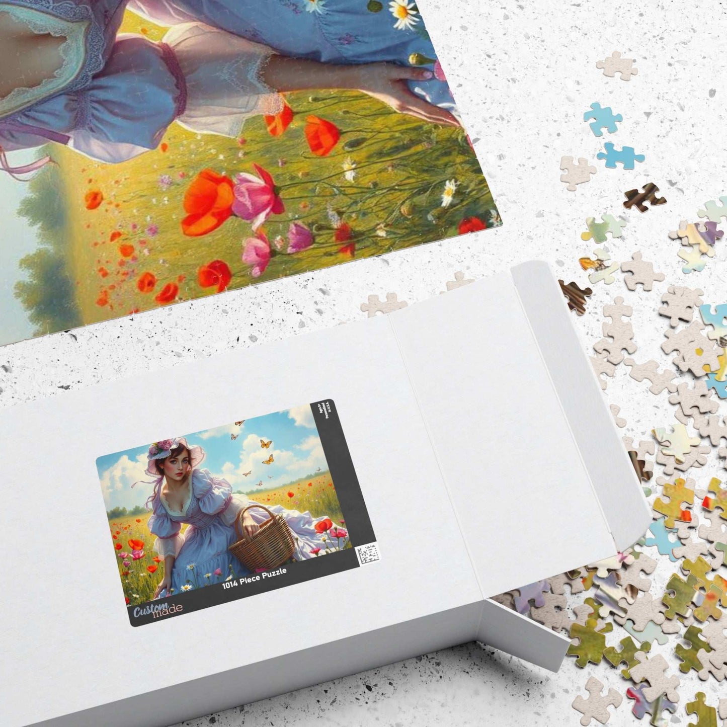 Victorian Elegance in Bloom - 19th-Century Woman in Wildflower Field Jigsaw Puzzle, Vintage-Inspired Scene Puzzle The Puzzle Chest