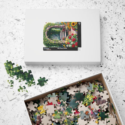Jigsaw Puzzle, Flower Garden Mosaic Puzzle, Roses Tulips Daisies Sunflowers, Wooden Bench Ivy Butterflies, 110 252 520 1014 pieces, Gift for Puzzle The Puzzle Chest