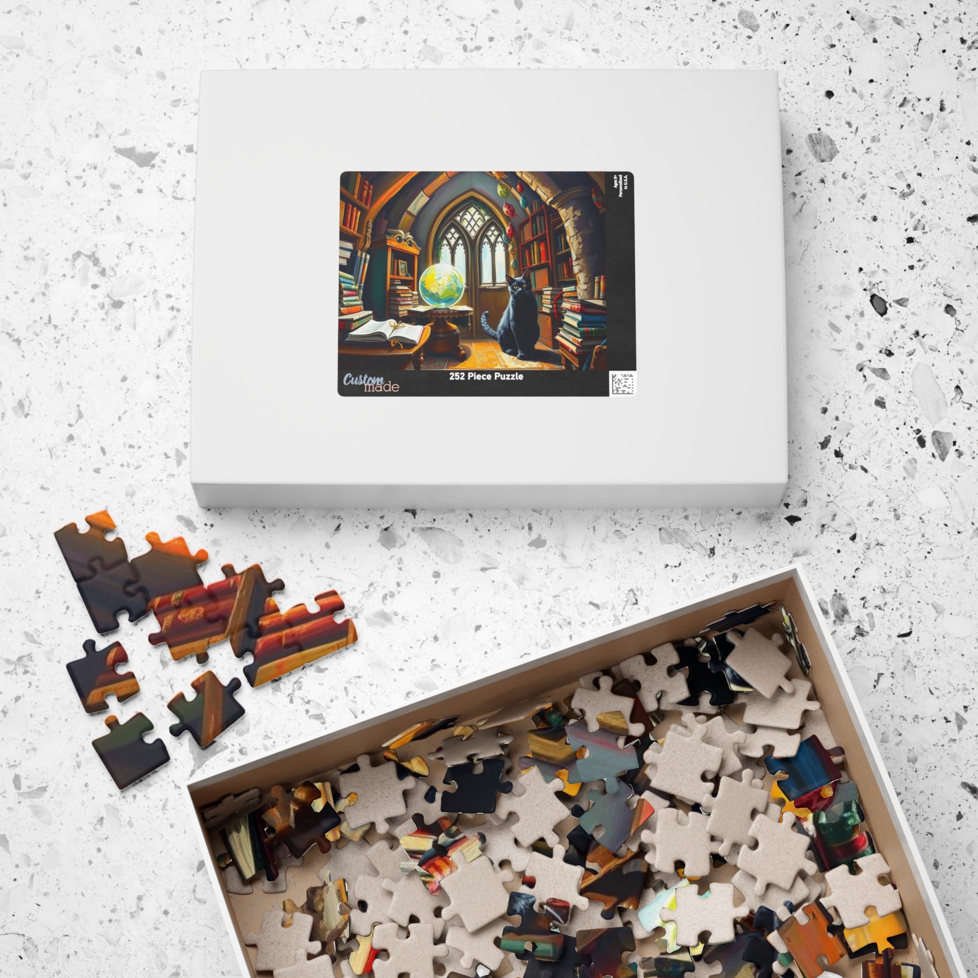 Cat Lover's Fantasy Puzzle, Cozy Gothic Library Scene, 110/252/520/1014-Piece Jigsaw, Gift for Cat Enthusiast, Home Décor, Fun Activity The Puzzle Chest