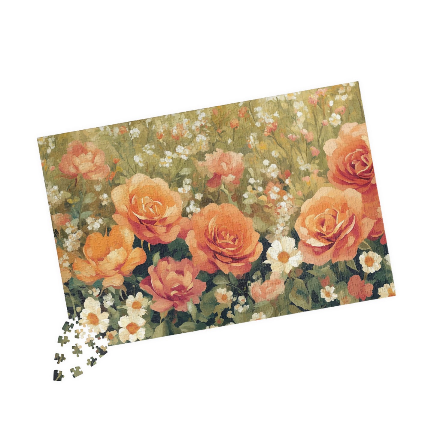 Floral Garden Jigsaw Puzzle — Vintage Orange Rose Meadow Flower Game