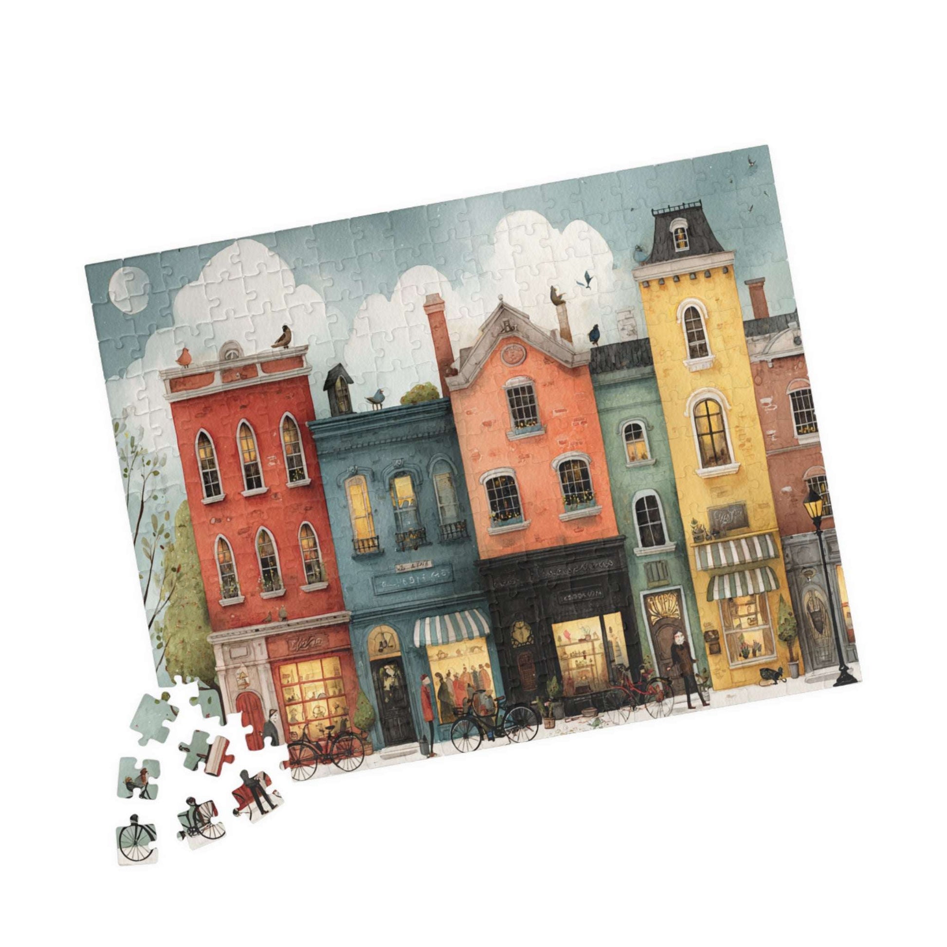 Colorful Townhouse Street Illustration Jigsaw Puzzle