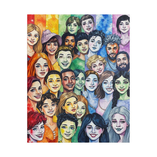 United in Joy Jigsaw Puzzle - Pride Rainbow Flag Faces, Queer Art Inclusive Game for Family Fun, Holiday Birthday Gift Idea, Team Building 520 pcs (Vertical) Puzzle The Puzzle Chest