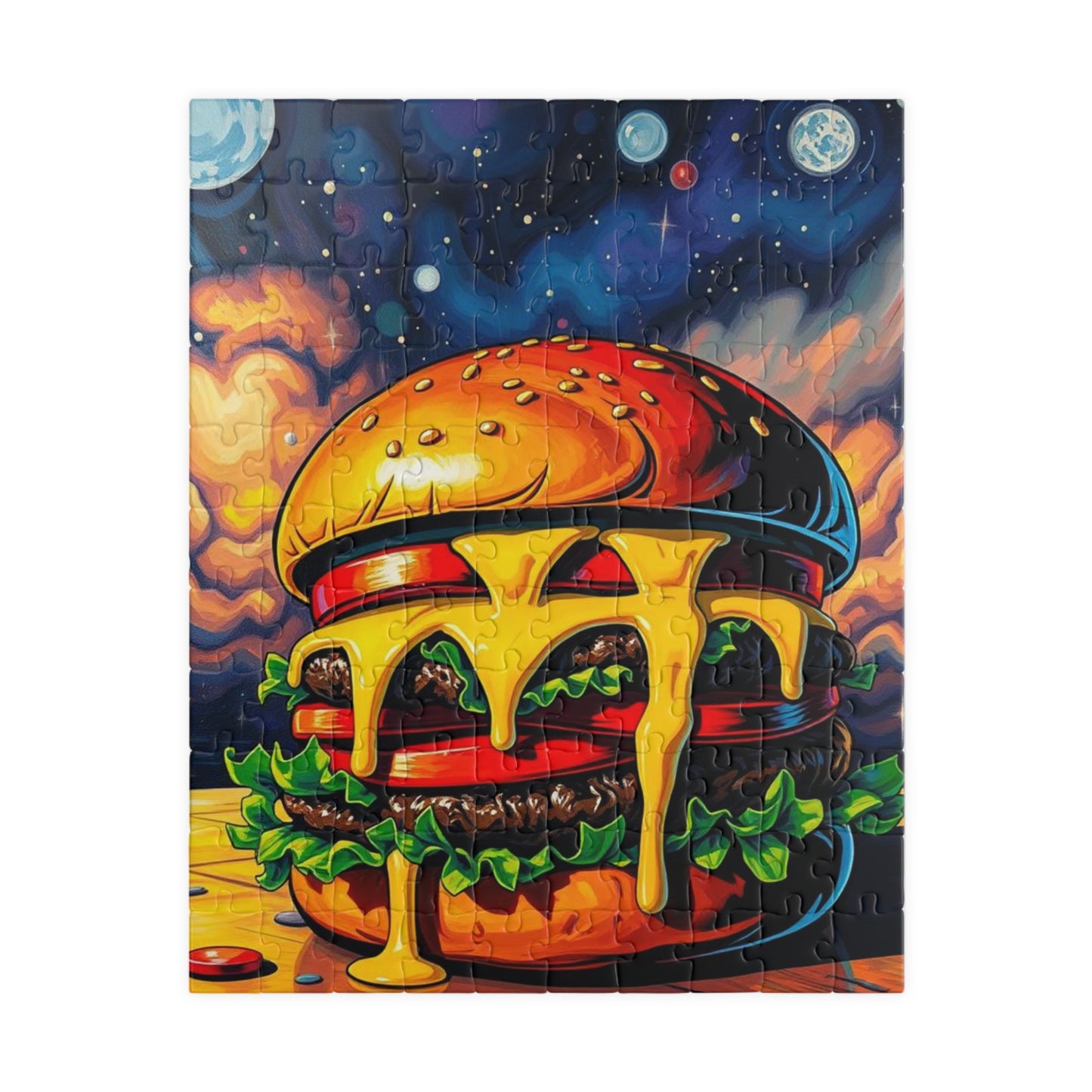 Cheesy Burger Puzzle, Pop Art Jigsaw Game for Adults, Fun Food Art Jigsaw, 110-1014 Piece Puzzles, Gift for Food Lovers, Game Night Activity 110 pcs (Vertical) Puzzle The Puzzle Chest