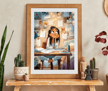 Funny Homework Cartoon Puzzle - Watercolor Jigsaw Game, Teen Girl Struggling at Desk Puzzle The Puzzle Chest