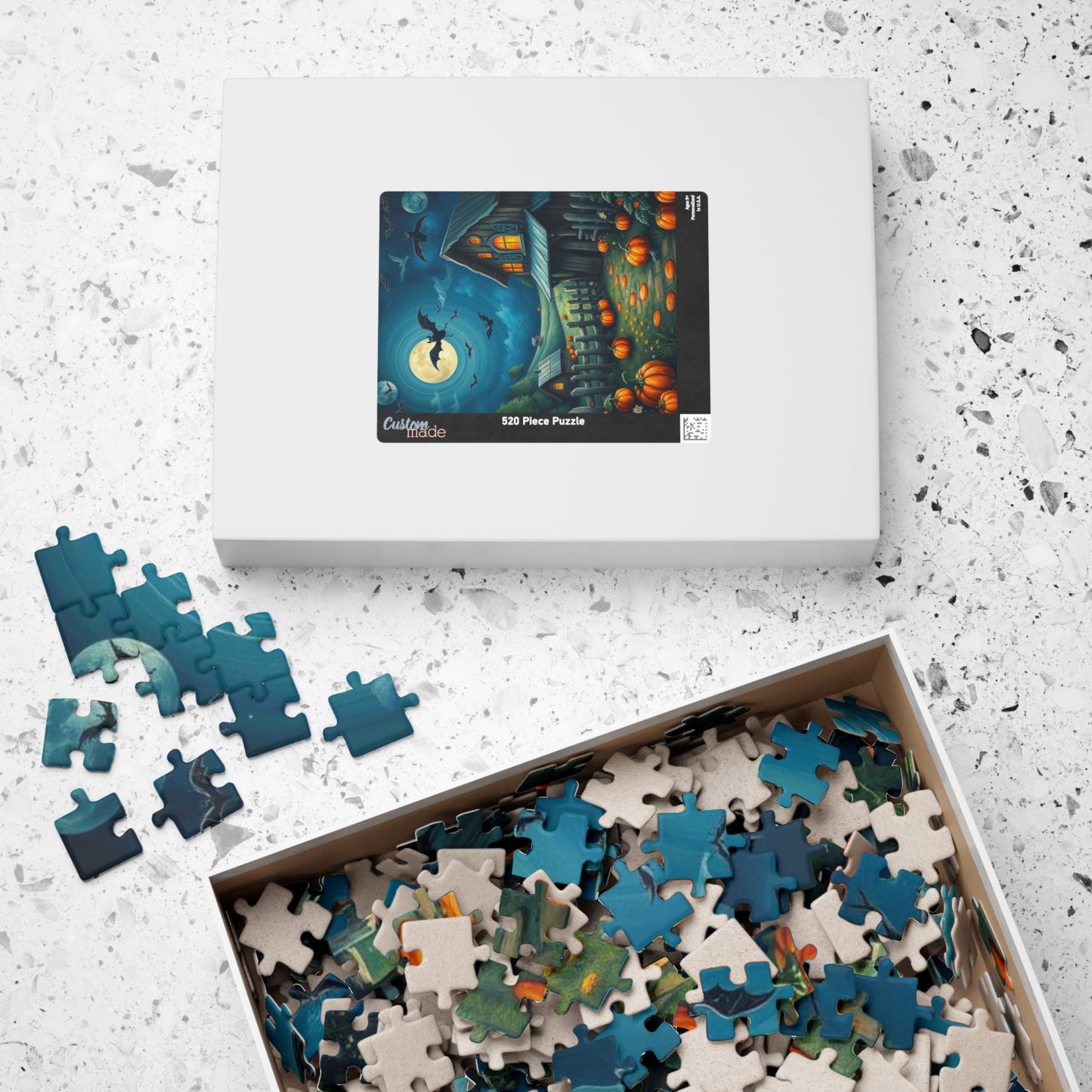 Moonlight Barn Halloween Puzzle, Spooky Night Scene 110 252 520-Piece Jigsaw Perfect Birthday Gift for Puzzle Lover, Fall Decor, Family Fun