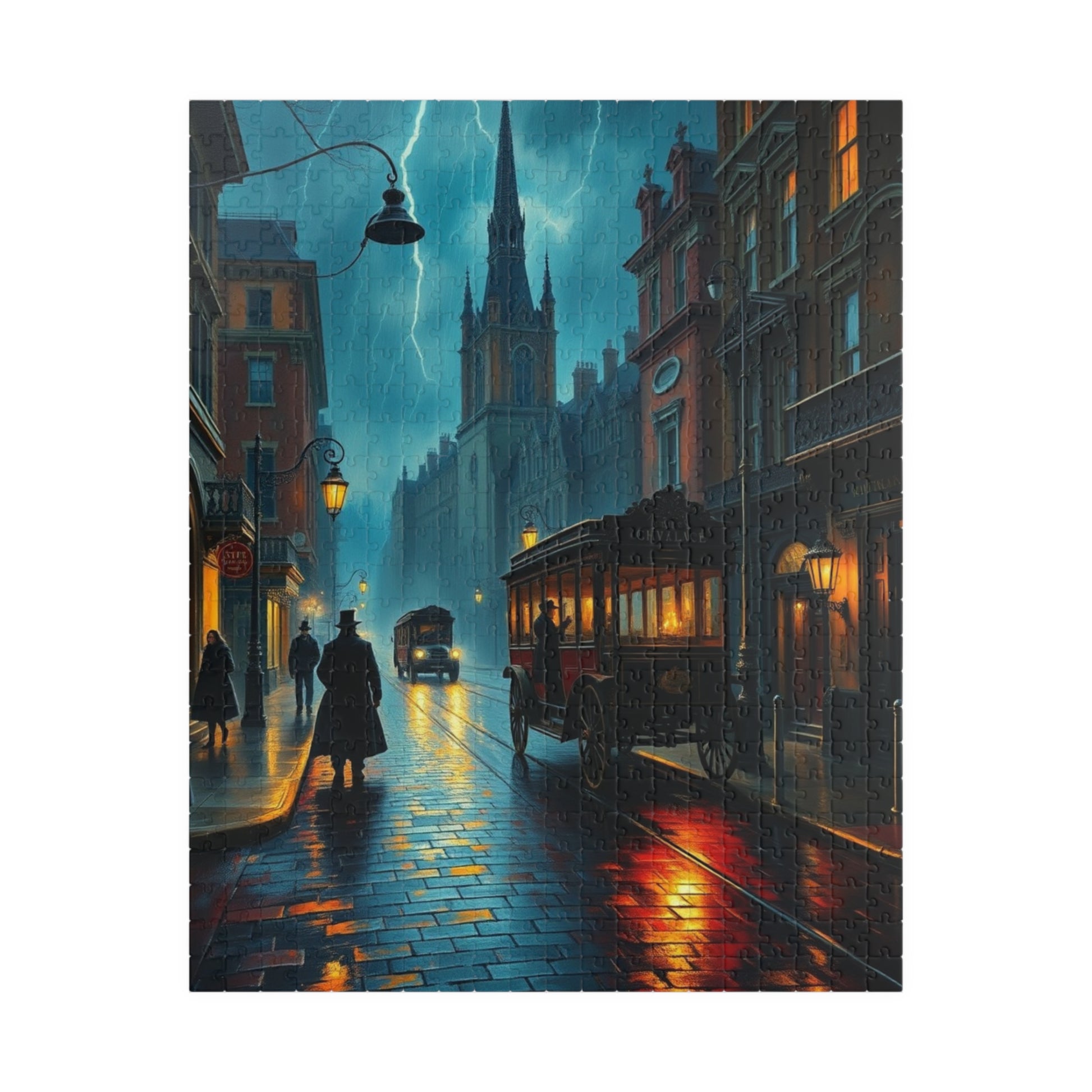Gothic Victorian Street Jigsaw Puzzle (110-1014 Piece), Haunted Street with Gas Lamps, Rain, and Cloaked Shadows, Gift for Fans of Dark Art 520 pcs (Vertical) Puzzle The Puzzle Chest