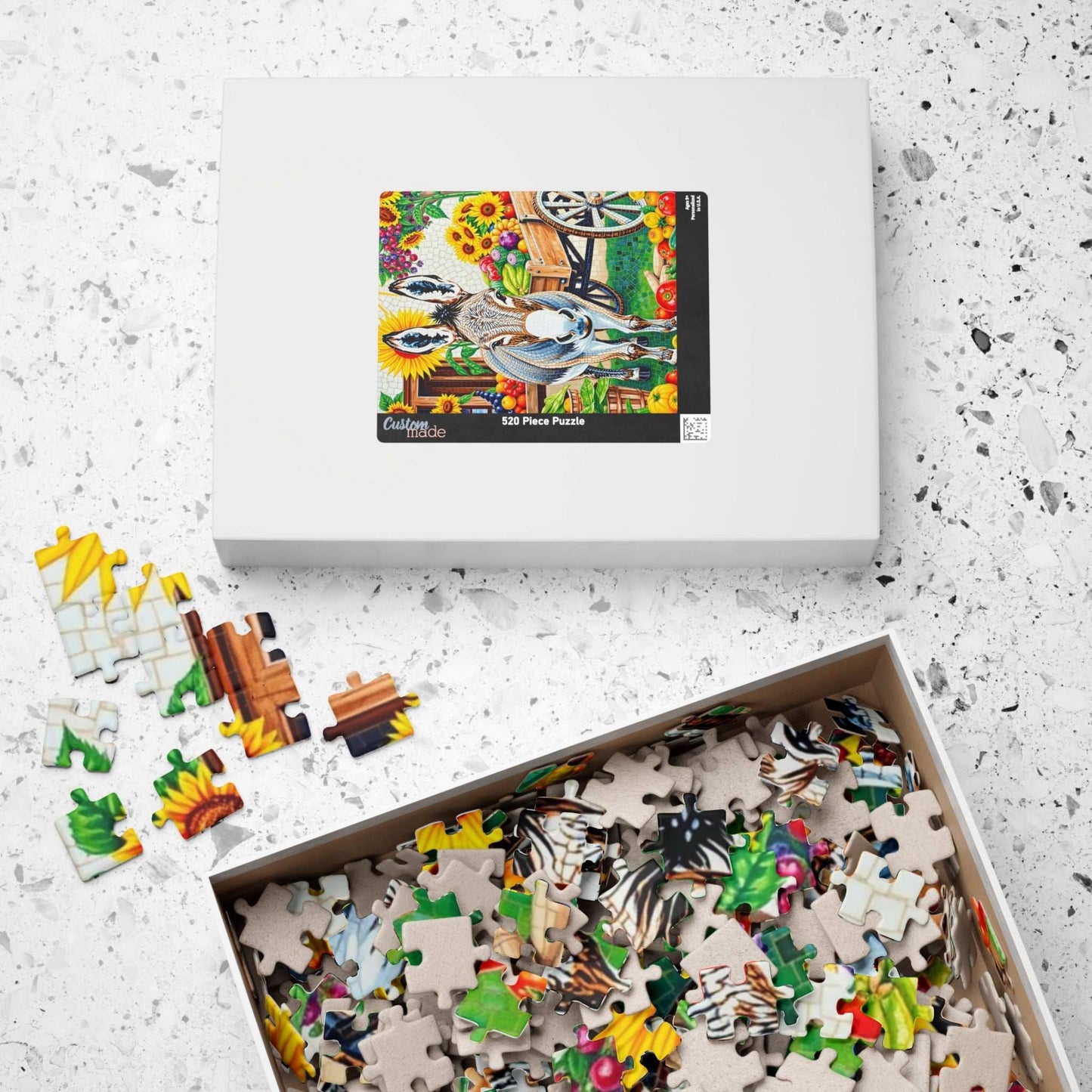 Mosaic Donkey Jigsaw Puzzle, Farm Animal Puzzle with Rustic Cart and Fresh Produce, Countryside Farm Scene for Animal Lovers, Relaxing Fun Puzzle The Puzzle Chest