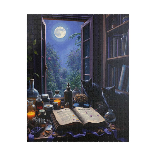 Alchemy in Bloom Jigsaw Puzzle - Mystical Moonlight Cat Puzzle, Enchanting 110-520 piece Game Ideal for Cozy Night In, Gift for Puzzle Lover