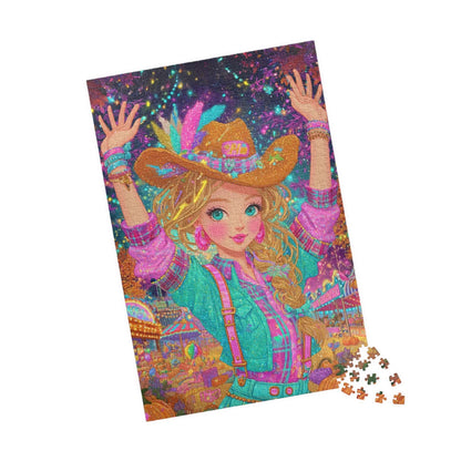 Confetti Skies & Cowgirl Vibes Jigsaw Puzzle, 1980s Neon Cowgirl Game for Family Gatherings, Solo Hobby, Gift for Puzzle Lover 1014 pcs (Vertical) Puzzle The Puzzle Chest