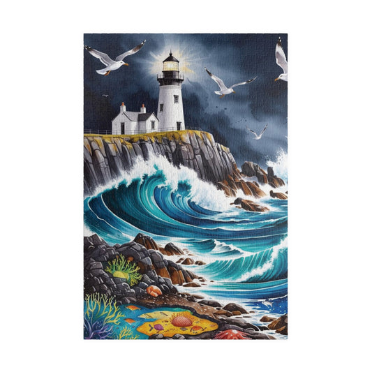 Scenic Rocky Shoreline Puzzle, Lighthouse Seaside Landscape Jigsaw Game, Family Game Night, Mindfulness Activity for Puzzle Lover Enthusiast 1014 pcs (Vertical) Puzzle The Puzzle Chest