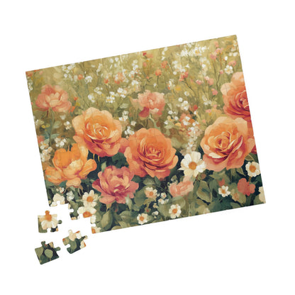 Floral Garden Jigsaw Puzzle — Vintage Orange Rose Meadow Flower Game