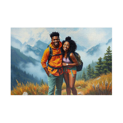 Black Couple Hiking Adventure Puzzle - Nature Lovers Delight Jigsaw, Family Game Night Fun, Afrocentric Gift for Friends, Outdoor Enthusiasts 1014 pcs (Horizontal) Puzzle The Puzzle Chest