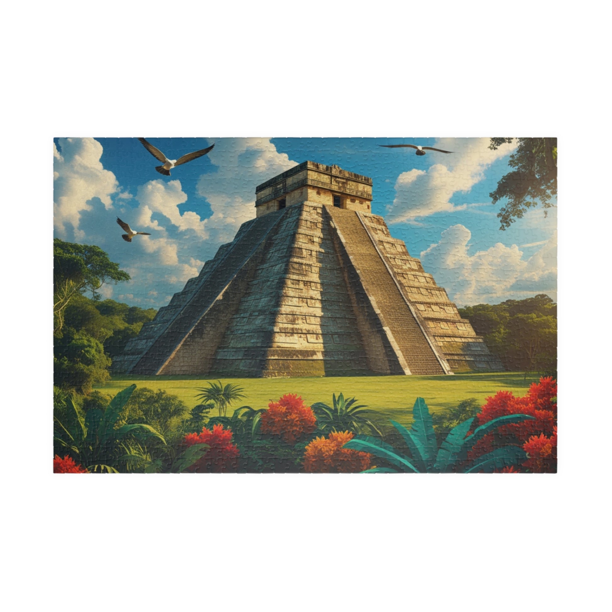 Chichen Itza Pyramid Jigsaw Puzzle with Tropical Jungle Scene, Historic Mayan Famous Landmark, Travel-Inspired Frameable Art Gift 1014 pcs (Horizontal) Puzzle The Puzzle Chest