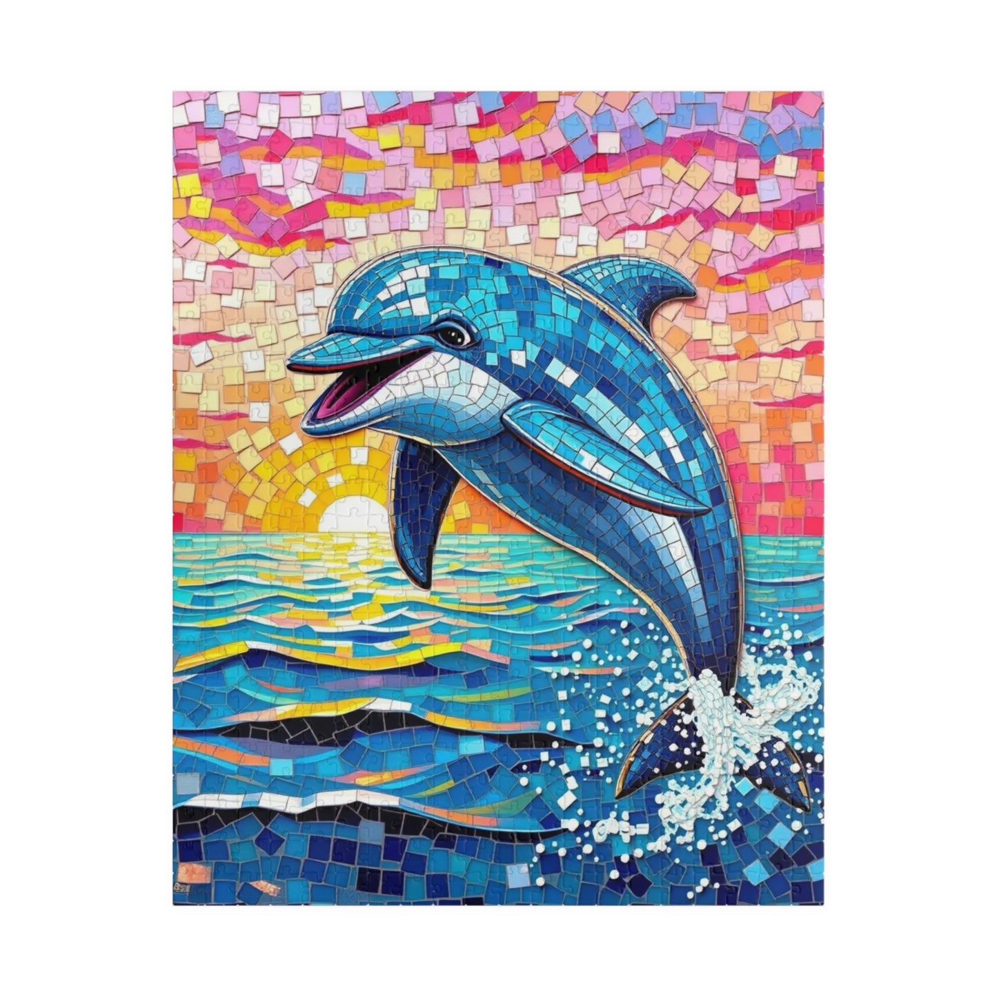 Iridescent Dolphin Mosaic Puzzle, Colorful Artistic Ocean Sunset Jigsaw Game for Adults, Ideal Gift for Sea Animal and Ocean Lover 520 pcs (Vertical) Puzzle The Puzzle Chest