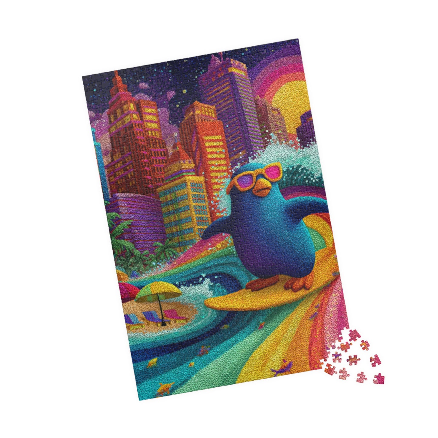 Penguin Surfer Jigsaw Puzzle – Animal Theme Game for All Ages, Family Activity, Gift for Kids, Adults, Game Night 1014 pcs (Vertical) Puzzle The Puzzle Chest