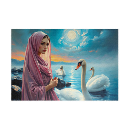 Echo of Avalon Jigsaw Puzzle, Mystic Lake with Swans Veiled Women, Dark Fantasy Puzzle, Gothic Puzzle Gift for Art Lover, Solo Fun, Game Night 1014 pcs (Horizontal) Puzzle The Puzzle Chest