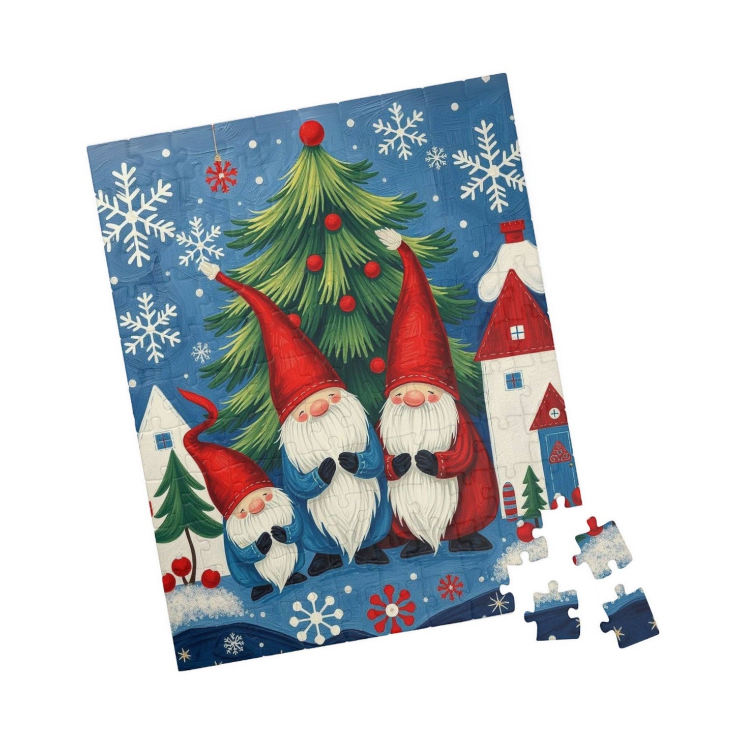 Nordic Christmas Caroling Gnomes – Scandinavian Folk Winter Holiday Jigsaw Puzzle 110 pcs (Vertical) Puzzle The Puzzle Chest
