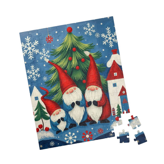 Nordic Christmas Caroling Gnomes – Scandinavian Folk Winter Holiday Jigsaw Puzzle 110 pcs (Vertical) Puzzle The Puzzle Chest