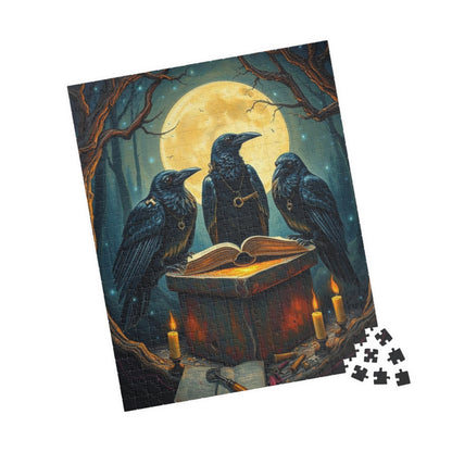 Ravens Court Jigsaw Puzzle for Adult Gothic Art Puzzle Lover, Mystical Dark Fantasy Game, Halloween Gift for Friend, Mindful Brain Teaser