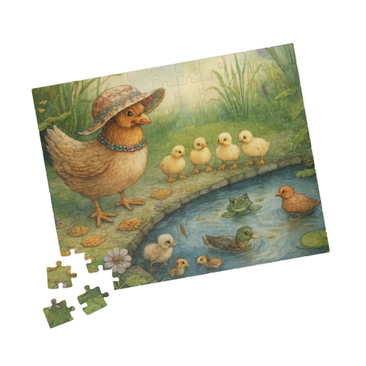Pondside Adventure Jigsaw Puzzle - Charming Chicken Family Farmyard Nature Theme Gift for Friends, Family Game Night, Solo Fun, Animal Lover Puzzle The Puzzle Chest