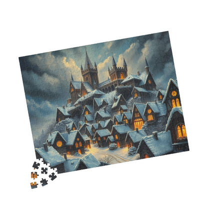 Gothic Hearths Winter Village Jigsaw Puzzle, Gothic Art Print of Enchanting Winter Castle, Puzzle Lover Gift for Dark Fantasy Enthusiasts Puzzle The Puzzle Chest