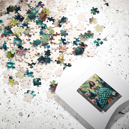 Lady of the Peacock Garden - Regal Feather Fantasy Jigsaw Puzzle