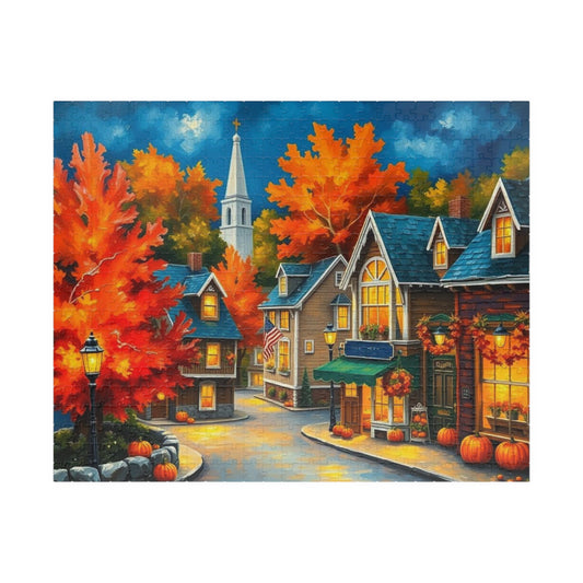 New England Village Jigsaw Puzzle Autumn, Thanksgiving Activity, Mindful Hobby, Family Fun Game, Fall Gift, Seasonal Indoor Entertainment 520 pcs (Horizontal) Puzzle The Puzzle Chest