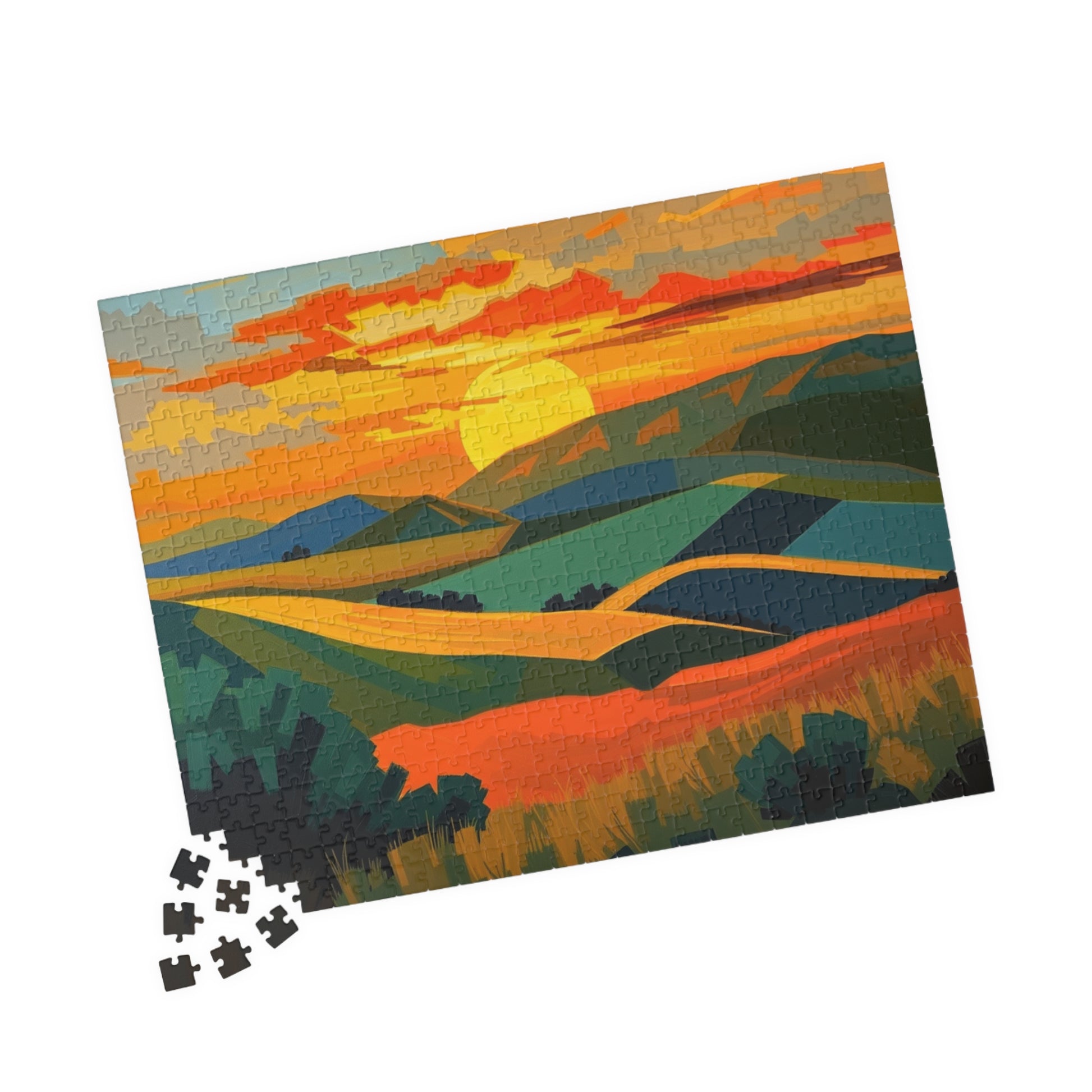 Sunset Landscape Puzzle, Abstract Jigsaw Game, Colorful Nature Art Puzzle for Adult Puzzle The Puzzle Chest