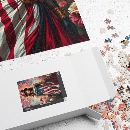 Patriotic Puzzle Art for Independence Day - Woman Portrait, American Theme Jigsaw Game, 110 252 520 1014-piece Puzzles, Family Fun Activity