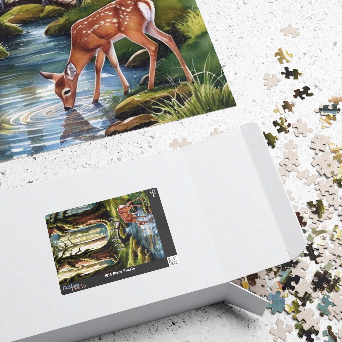 Forest Landscape Jigsaw Puzzle, Deer River Mossy Trees Wildlife Woodland Nature Game Night Family Activity Relaxing Mindfulness Unique Hobby Puzzle The Puzzle Chest