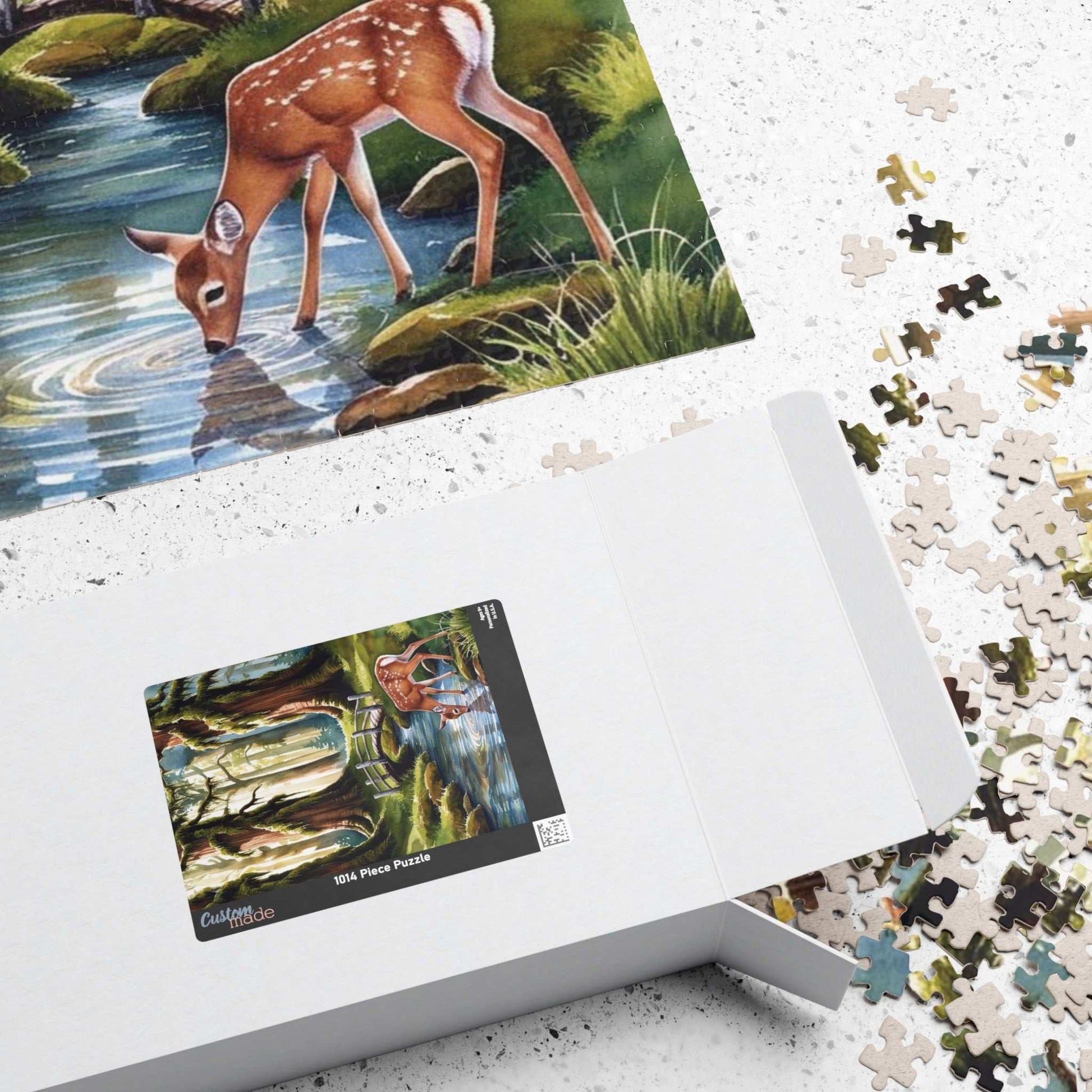 Forest Landscape Jigsaw Puzzle, Deer River Mossy Trees Wildlife Woodland Nature Game Night Family Activity Relaxing Mindfulness Unique Hobby Puzzle The Puzzle Chest