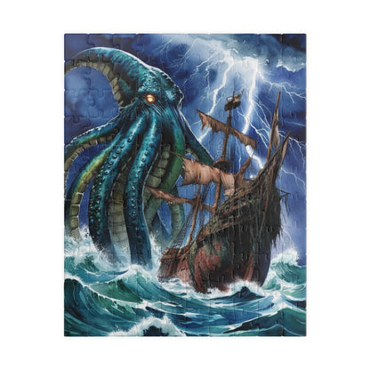 Kraken Puzzle, Mythical Creature Colossal Sea Monster Jigsaw, Pirate Ship Stormy Ocean Theme Tabletop Game for Adult Entertainment, Hobby