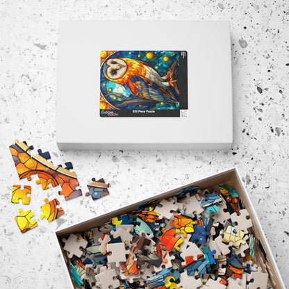 Colorful Barn Owl Stained Glass Style Puzzle | 110/252/520/1014-piece Wildlife Jigsaw Puzzle The Puzzle Chest