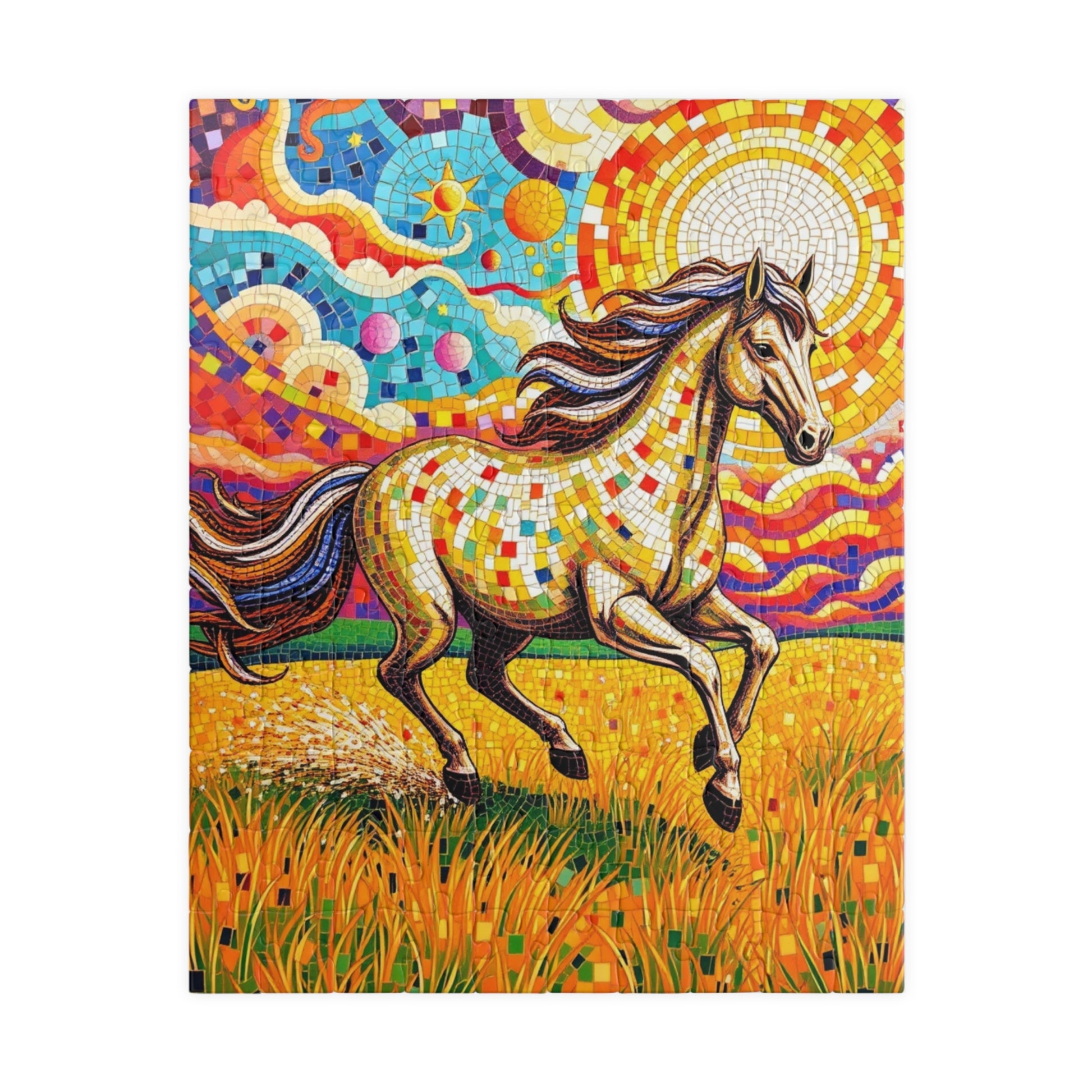 Mosaic Horse Puzzle, Mare Stallion Galloping in Golden Field Jigsaw Game, Relaxation Activity, Entertaining Pastime, Puzzle Fan Hobby Gift 110 pcs (Vertical) Puzzle The Puzzle Chest