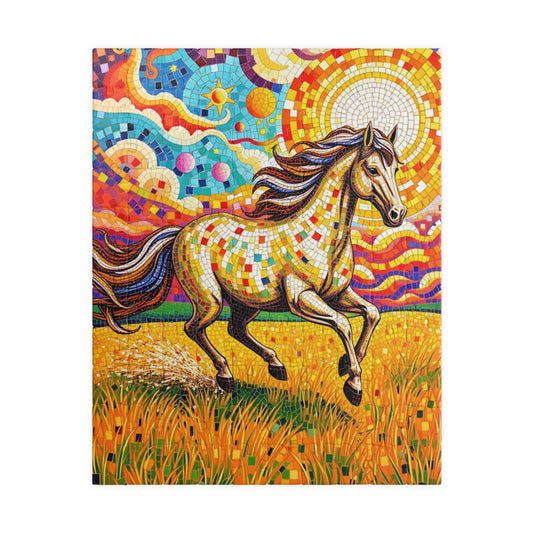 Mosaic Horse Puzzle, Mare Stallion Galloping in Golden Field Jigsaw Game, Relaxation Activity, Entertaining Pastime, Puzzle Fan Hobby Gift 110 pcs (Vertical) Puzzle The Puzzle Chest