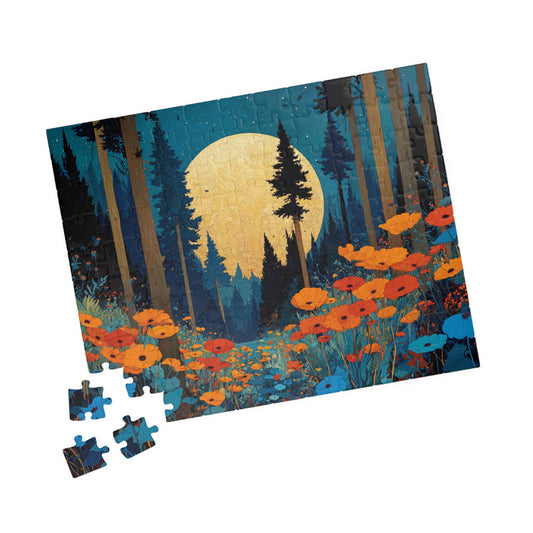 Mystical Night Garden Jigsaw Puzzle – Wildflower Forest Beneath the Moon, Nature-Inspired Landscape Puzzle 110 pcs (Horizontal) Puzzle The Puzzle Chest