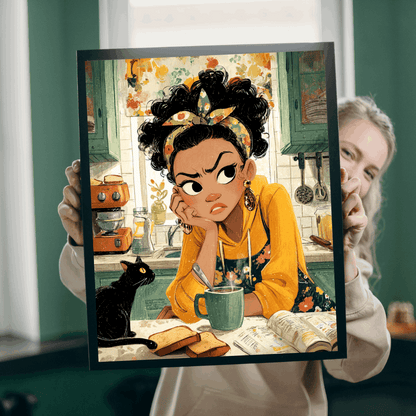 Funny Kitchen Cartoon Puzzle - Watercolor Scene of Girl Making Coffee, Character Game for Adults Puzzle The Puzzle Chest